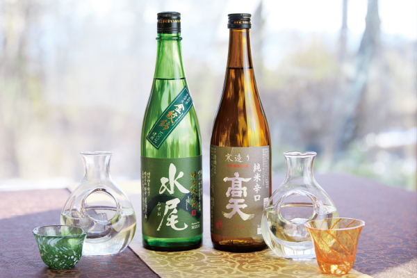日本酒／水尾（1合 1,400円）、高天（1合 1,300円）