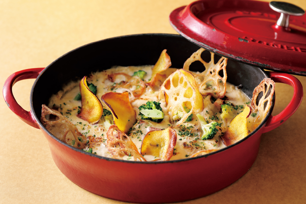 静岡県産シルクスイートと椎茸、伊豆味噌の和風グラタン