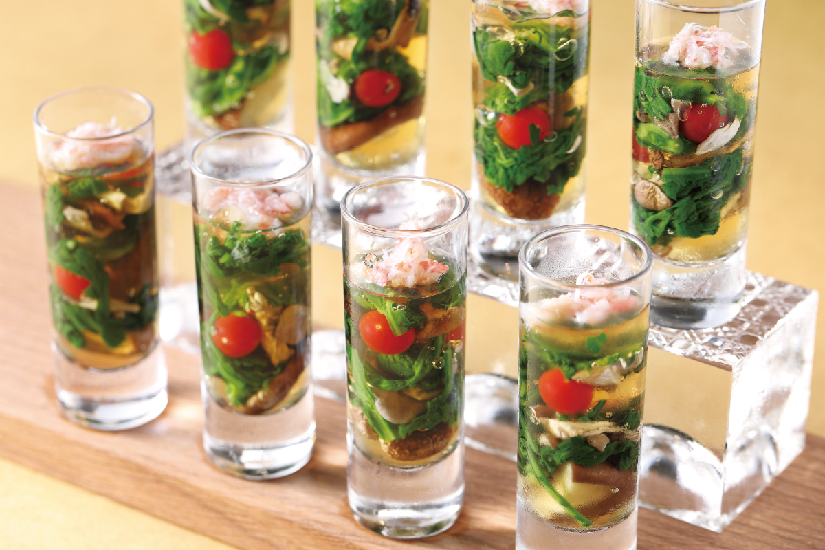 わさび菜と木ノ子のカクテル風お浸し