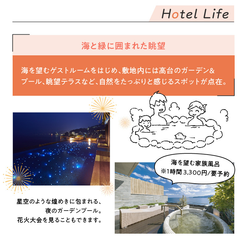 海と緑に囲まれた眺望。