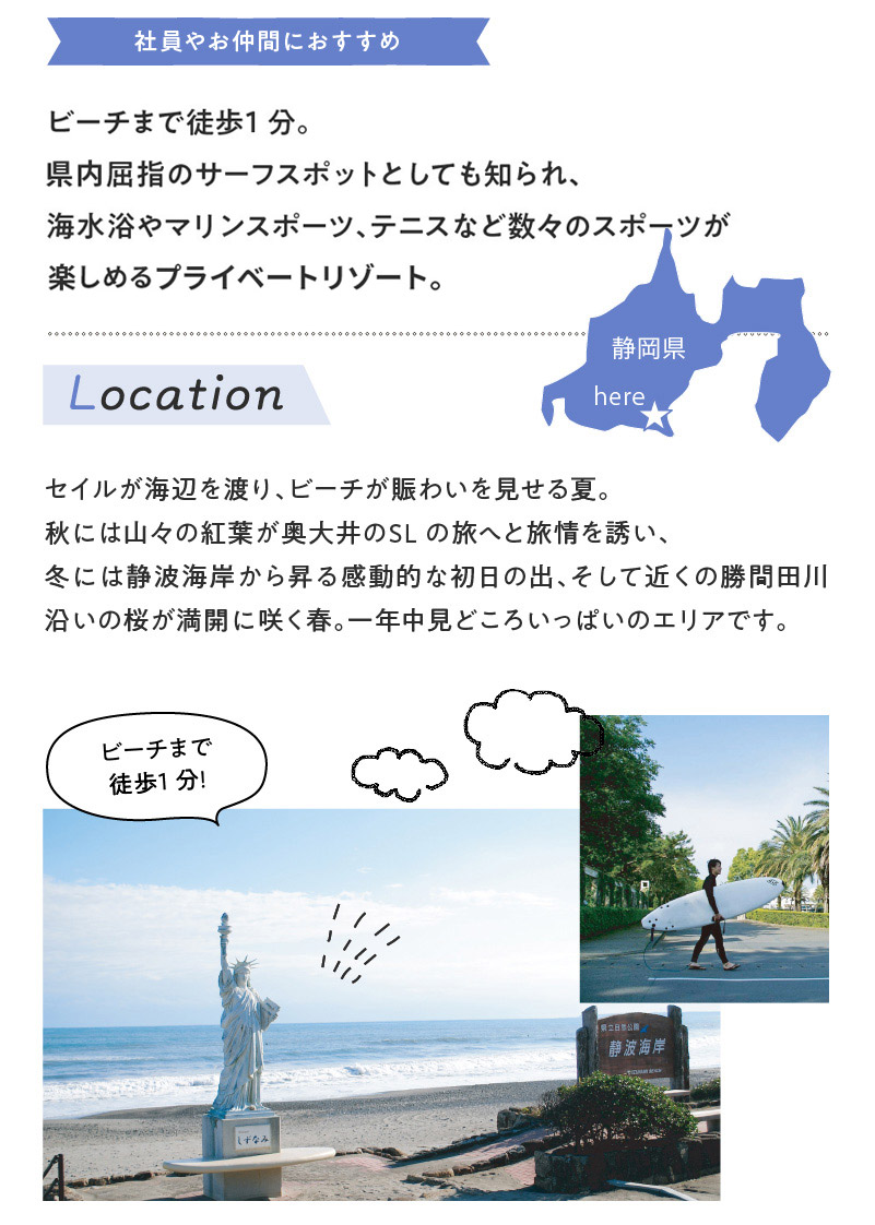 ビーチまで徒歩1分。圏内屈指のサーフスポット。