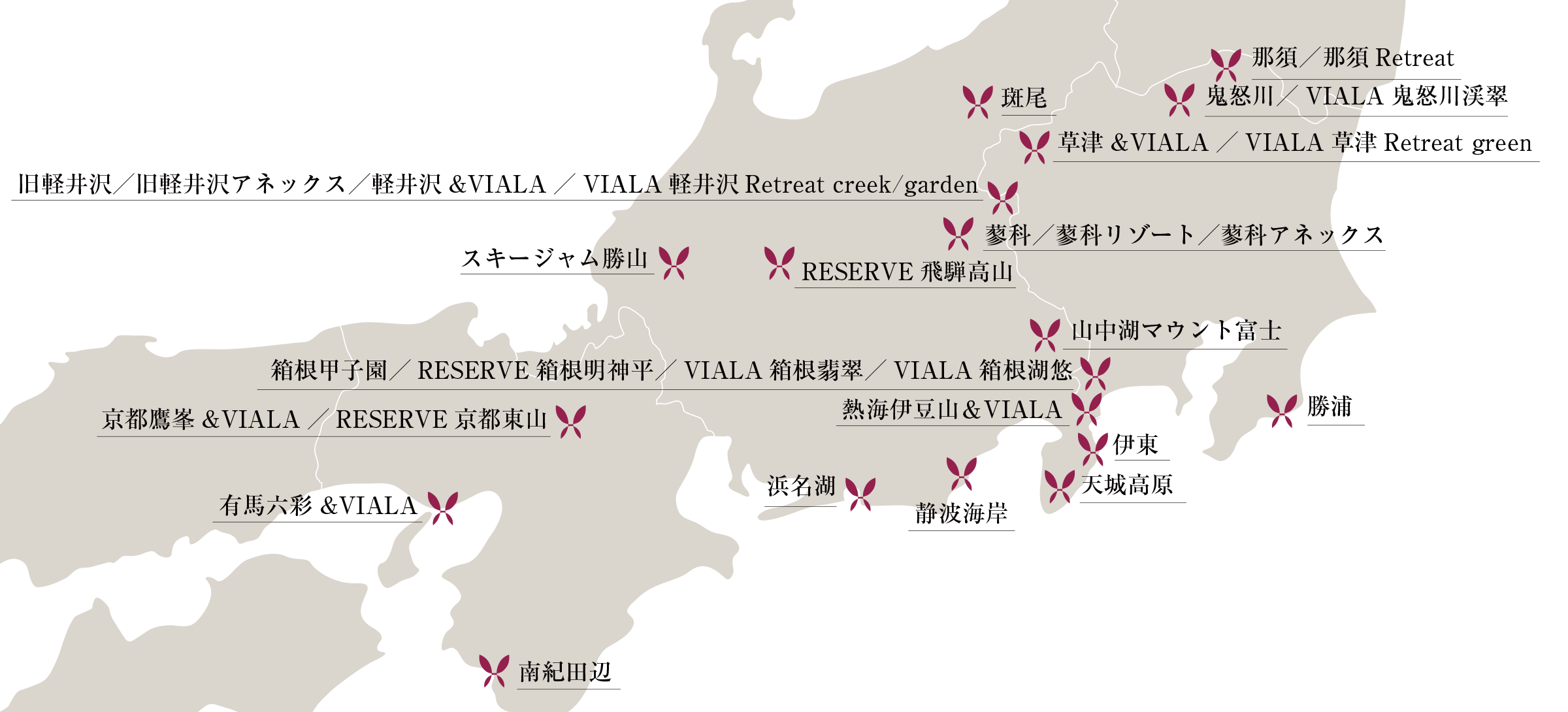 施設をプロットした地図